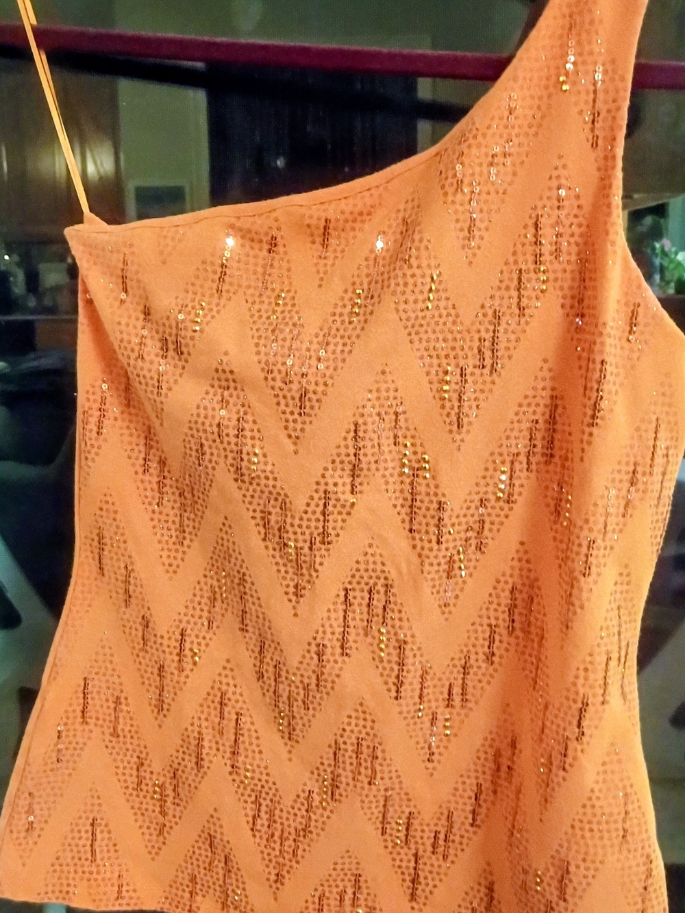 Orange One-Shoulder Sequin Chevron Tank Top